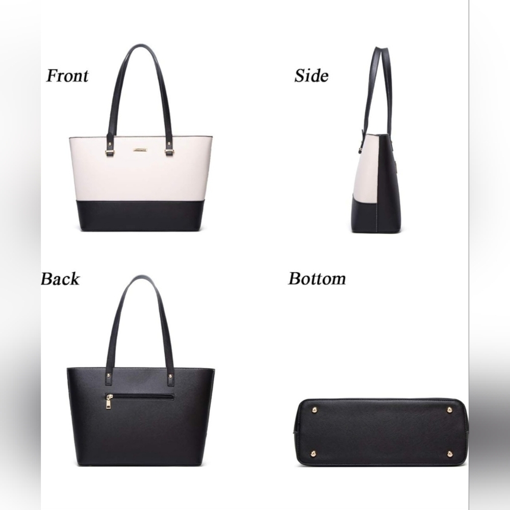 All NEW 4 Piece Purse SET Black/Ivory Faux Leather Tote, Shoulder Bag Bundle - Picture 5 of 13